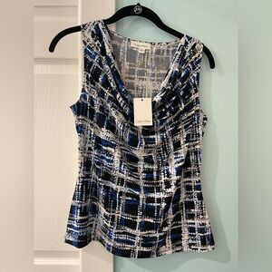 Calvin Klein Black Blue White Patterned Cowl Neck Camisole